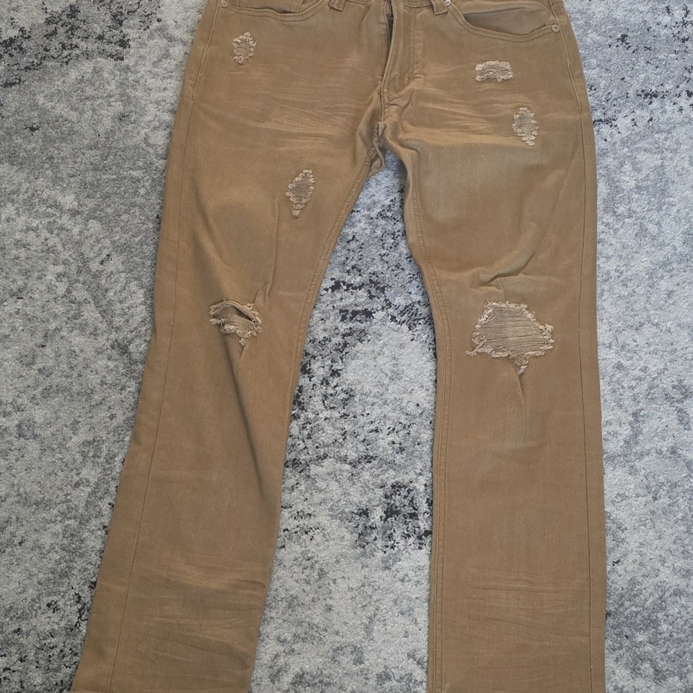 Men's Distressed Straight Jeans in Tan